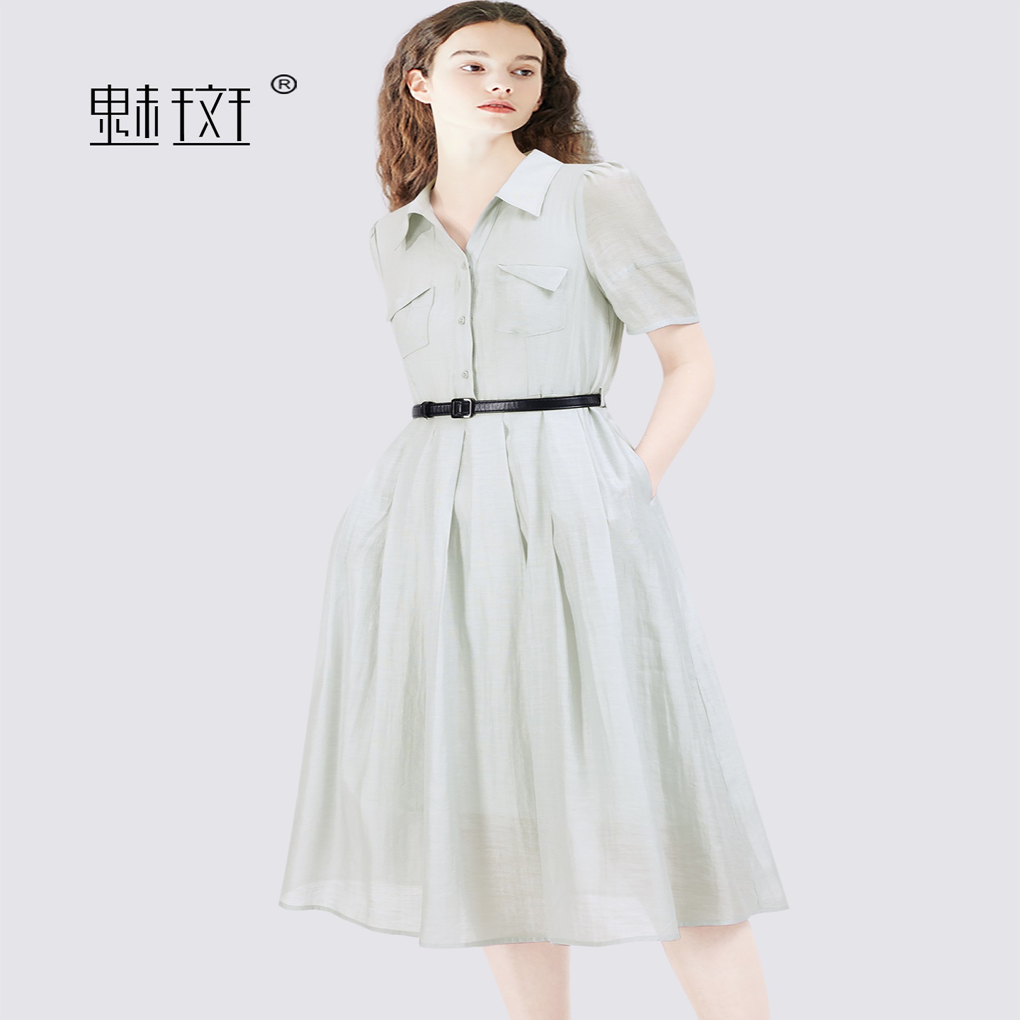 13721514.魅斑短袖衬衫连衣裙裙子