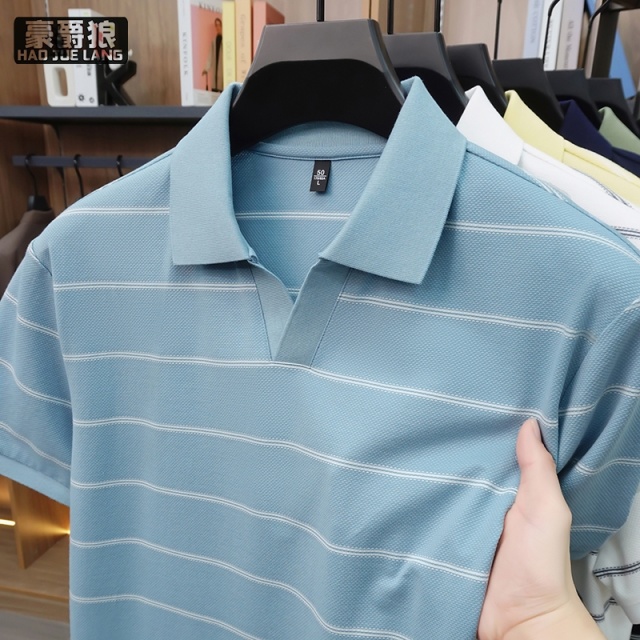 13722848.夏季新款男士短袖休闲POLO衫时尚休闲韩版冰丝薄款百搭T恤上衣