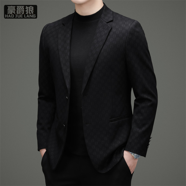13722771.春秋季商务休闲西服男士高级感黑色修身百搭轻奢英伦潮流外套