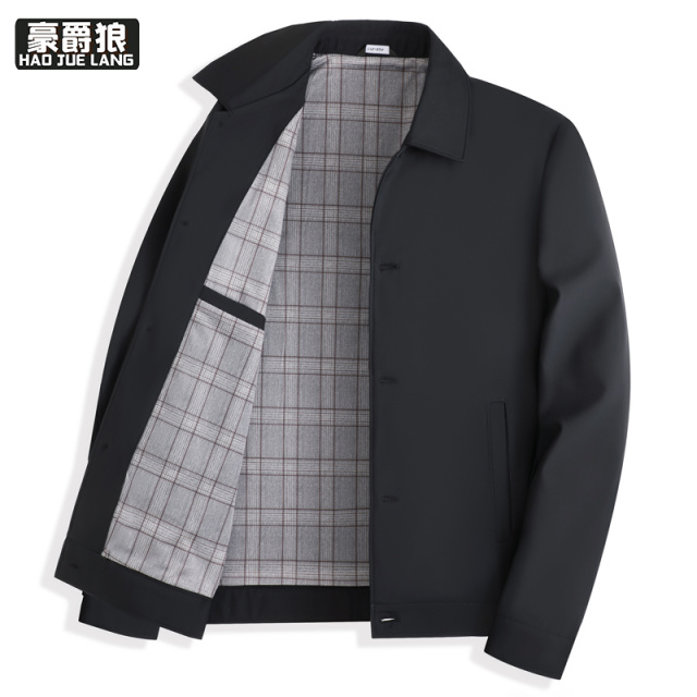 13722854.中老年爸爸外套男士春秋季舒适新款商务休闲行政夹克翻领爷爷上衣