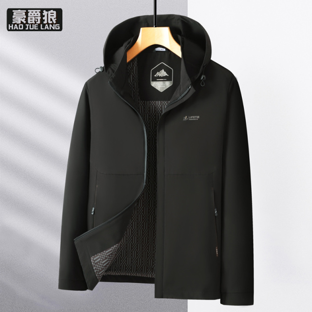 13722767.爸爸装春秋款连帽可拆夹克衫中年男士秋季商务休闲百搭外套
