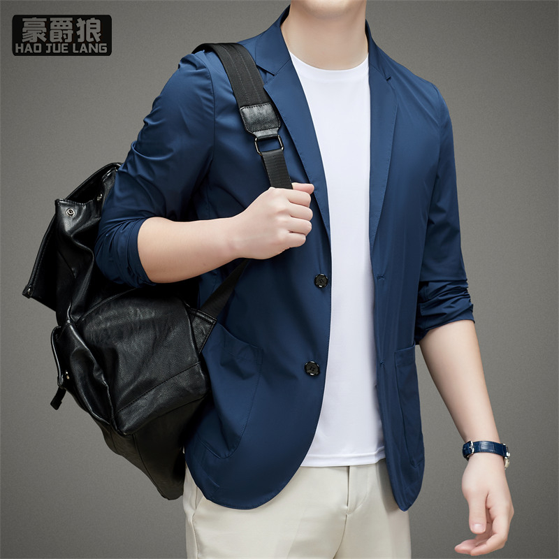 13722806.冰丝弹力防晒衣男士轻薄款西装春夏季西服通勤商务休闲外套