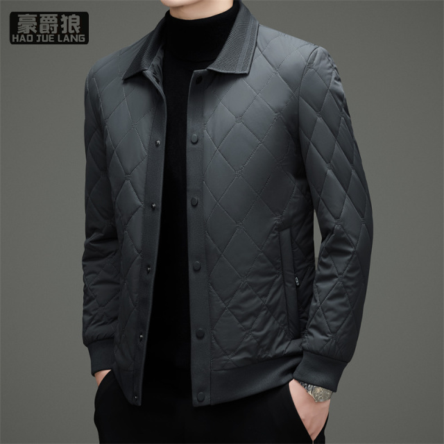 13722797.桑蚕丝短款棉服男秋冬轻薄保暖翻领夹克棉袄男装休闲棉衣早春外套