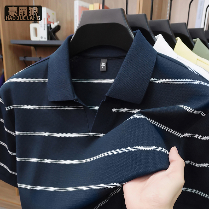 13722848.夏季新款男士短袖休闲POLO衫时尚休闲韩版冰丝薄款百搭T恤上衣