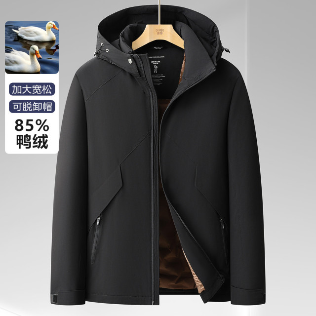 13725287.都市户外8XL加大宽松版冬季保暖防风可脱卸帽羽绒服男