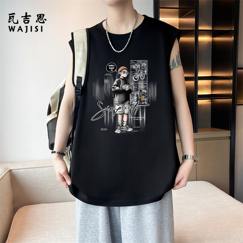13728999.男生背心夏季休闲运动潮牌美式潮牌无袖舒适健身篮球坎肩t恤上衣