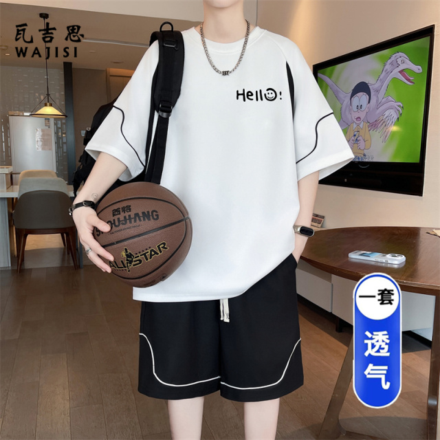 13728960.冰丝薄款短袖t恤男孩夏季舒适新款青少年初高中学生休闲运动套装