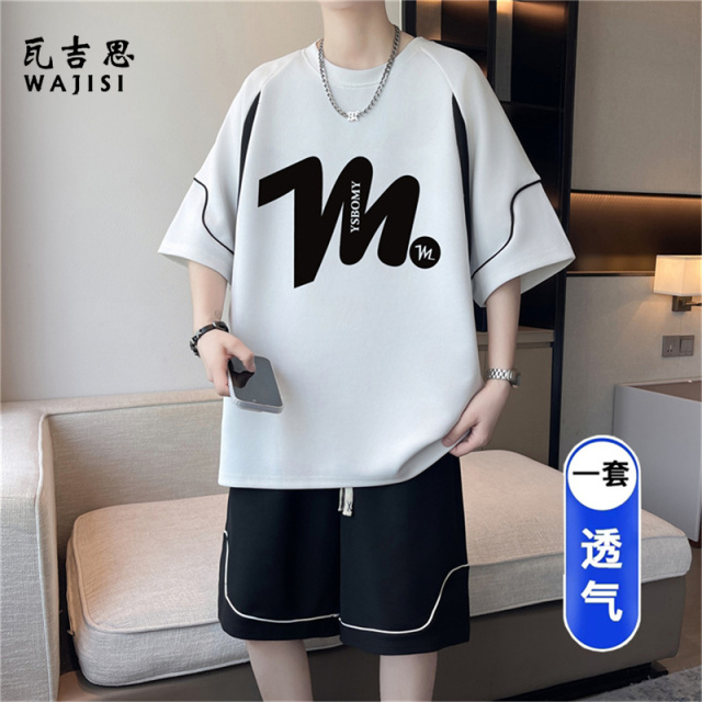 13729020.夏季休闲运动短裤套装男初中高中学生青少年大童冰丝t恤速干短袖