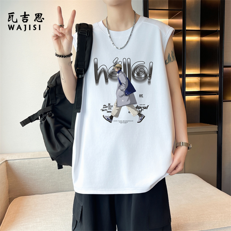 13728996.无袖t恤男士棉质背心夏季健身运动篮球训练衣服男装宽松打底坎肩