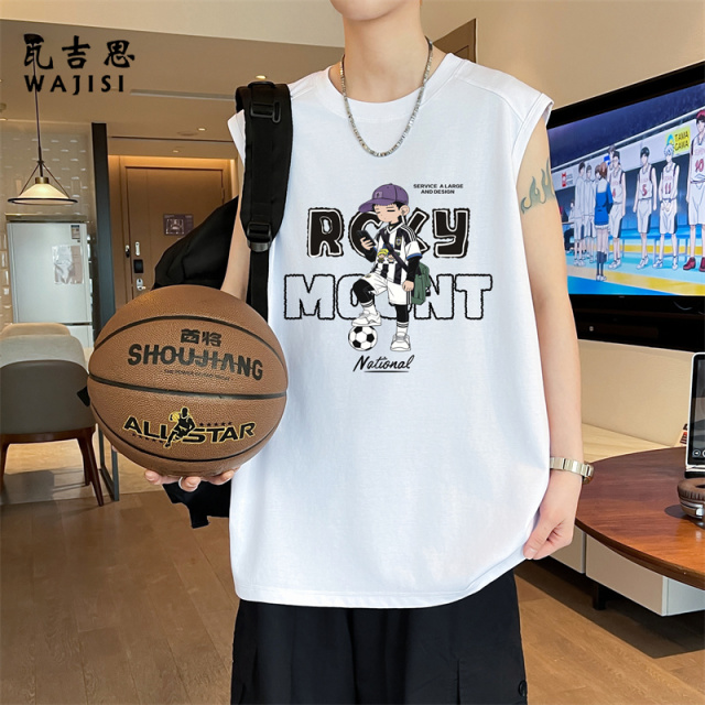 13728898.青少年无袖t恤男孩初高中学生宽松坎肩背心大童夏装凉感透气上衣