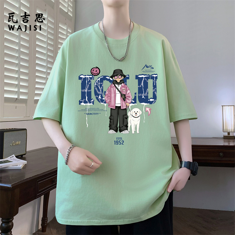 13728923.纯棉短袖套装男夏季潮流薄款t恤宽松痞帅穿搭牛仔裤学生两件套潮