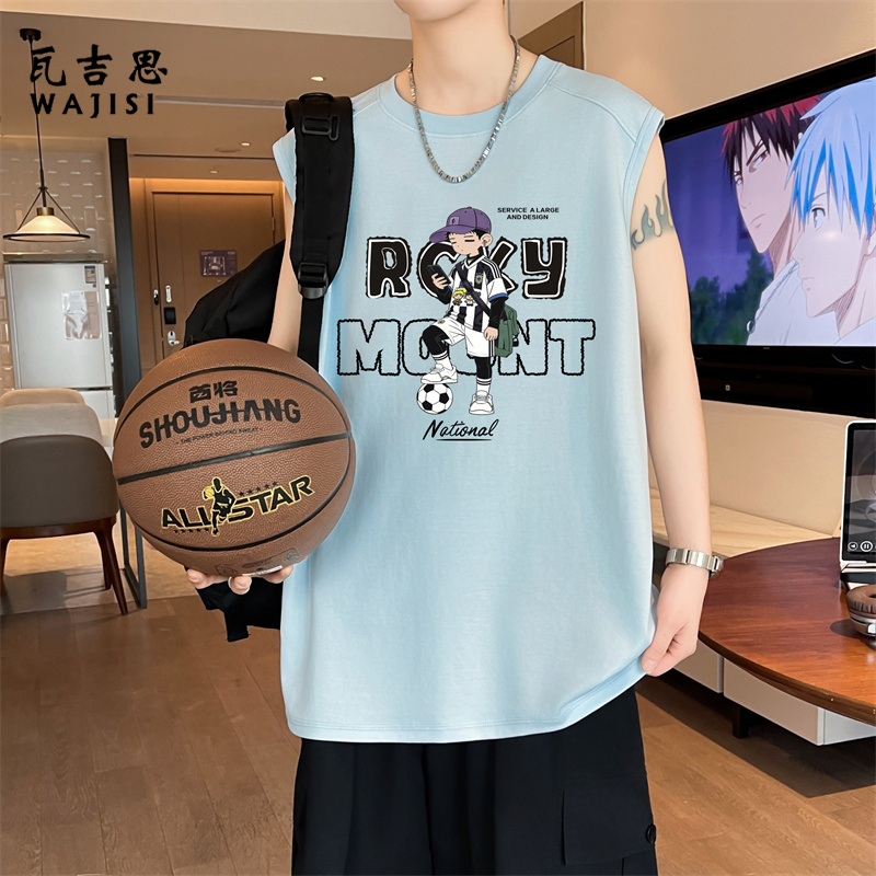 13728898.青少年无袖t恤男孩初高中学生宽松坎肩背心大童夏装凉感透气上衣