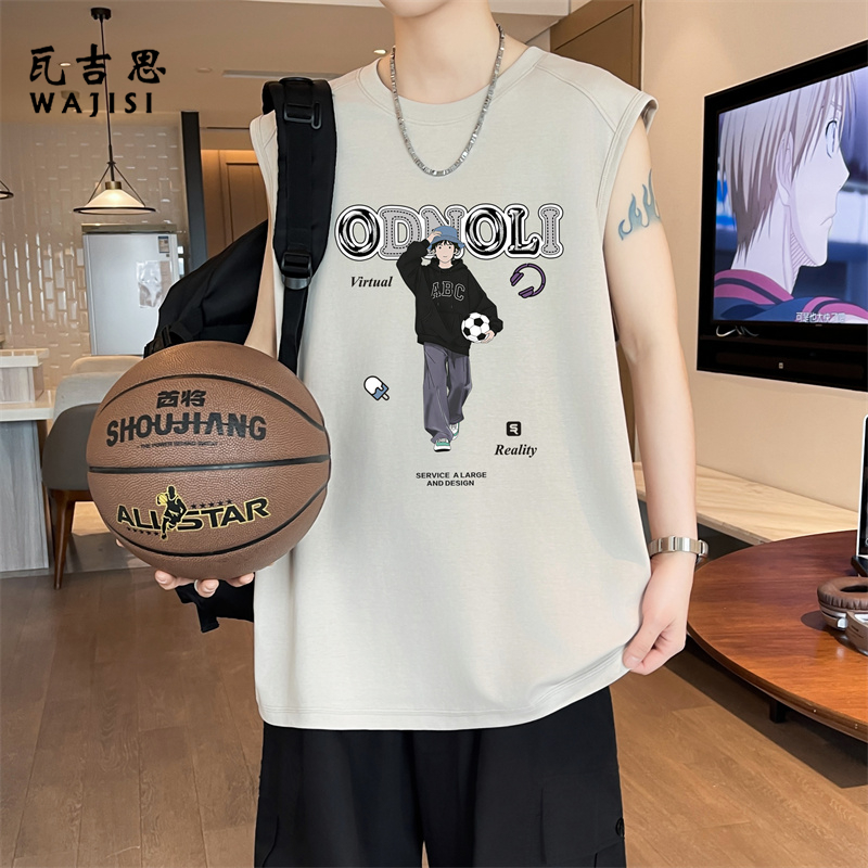 13728896.青少年无袖t恤男孩初高中学生潮流帅气背心大童夏装透气凉感上衣