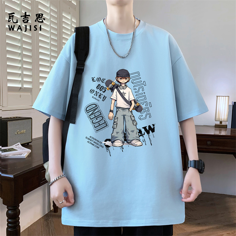 13728932.100%纯棉短袖t恤男款夏季美式潮流涂鸦印花宽松大码休闲半袖上衣