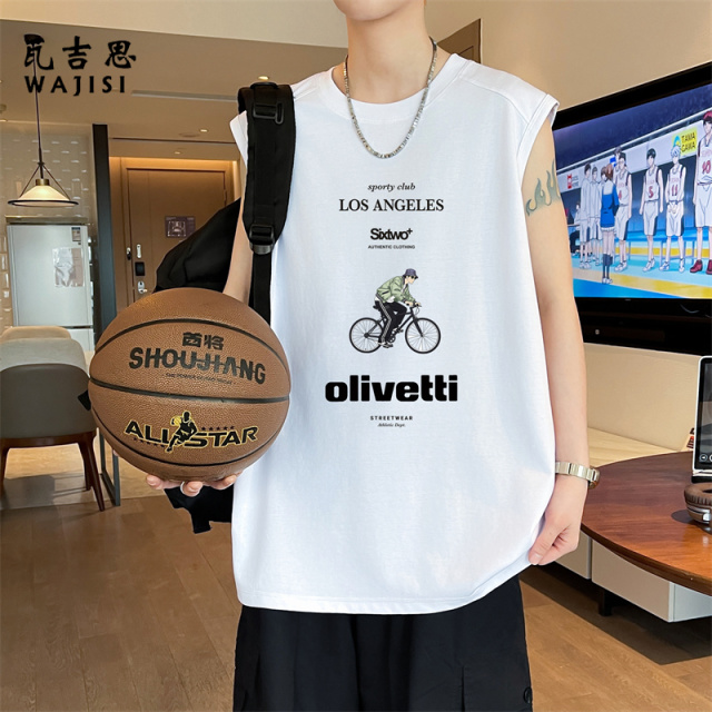 13729005.夏季坎肩背心男士港风潮流潮牌宽松运动学生ins百搭无袖短袖t恤男
