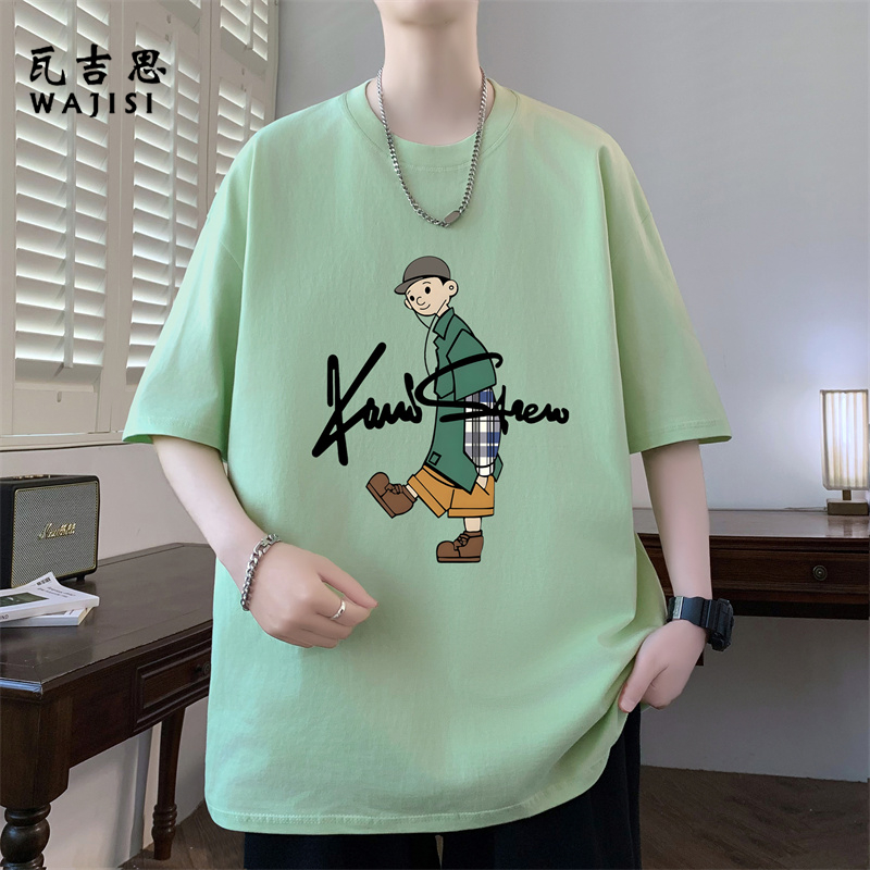 13728946.夏季纯棉卡通印花短袖T恤男孩青少年初中高中学生帅气半袖上衣服