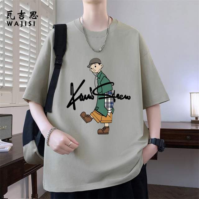 13728946.夏季纯棉卡通印花短袖T恤男孩青少年初中高中学生帅气半袖上衣服