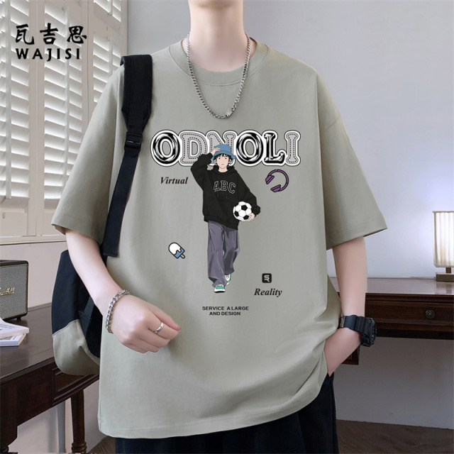 13728986.纯棉短袖t恤男孩初中高中学生宽松半袖青少年帅气大童夏装上衣服