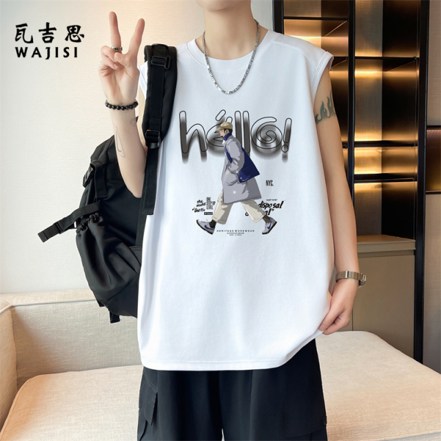 13728996.无袖t恤男士棉质背心夏季健身运动篮球训练衣服男装宽松打底坎肩