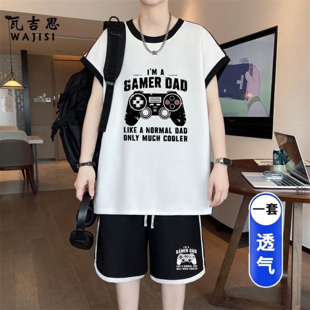 13728973.男士冰丝运动套装夏季薄款无袖背心搭休闲运动速干短裤篮球服