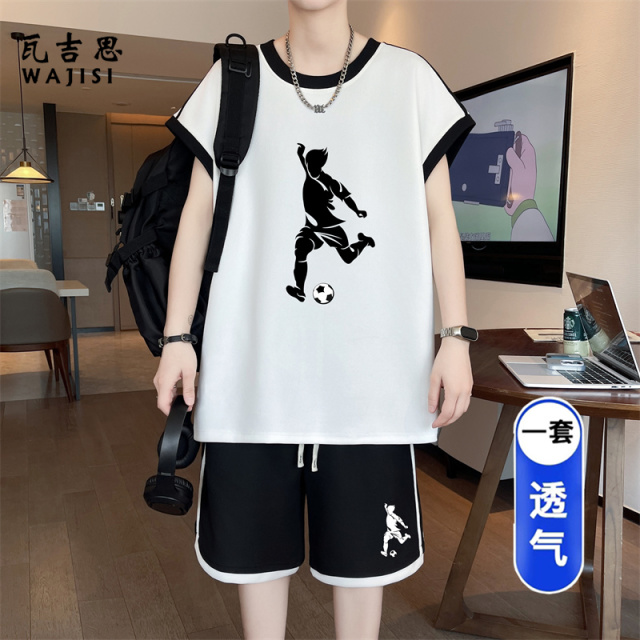 13728975.青少年无袖睡衣男款夏季冰丝背心短裤高中初中学生宽松家居服套装