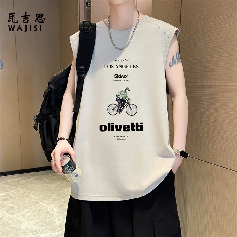 13729005.夏季坎肩背心男士港风潮流潮牌宽松运动学生ins百搭无袖短袖t恤男