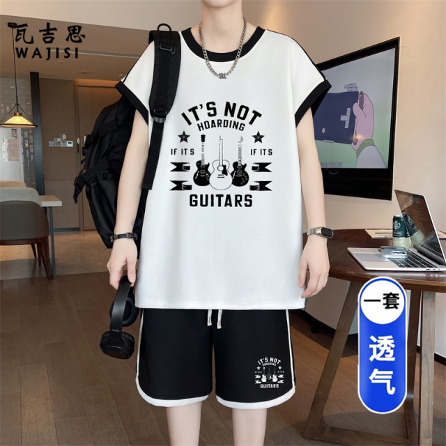 13728993.青少年睡衣男款夏季冰丝无袖背心短裤大童初中学生宽松家居服套装