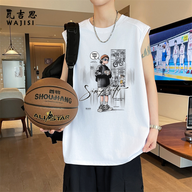 13728999.男生背心夏季休闲运动潮牌美式潮牌无袖舒适健身篮球坎肩t恤上衣