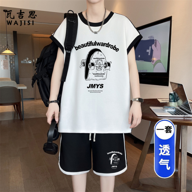 13729016.青少年睡衣男款初中学生背心短裤夏季冰丝薄款大童无袖家居服套装