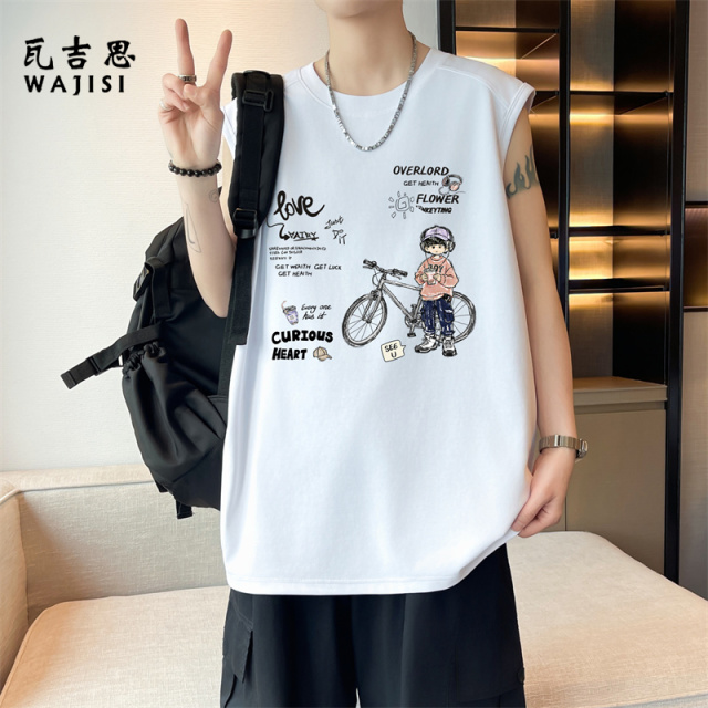13728982.夏季青少年男款无袖T恤高中初中生运动背心潮流痞帅学生宽松上衣