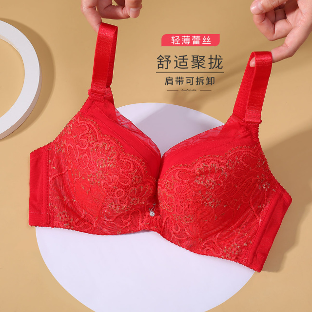 13729976.古今薄杯大胸显小高侧翼收拢副乳调整型蕾丝聚拢文胸