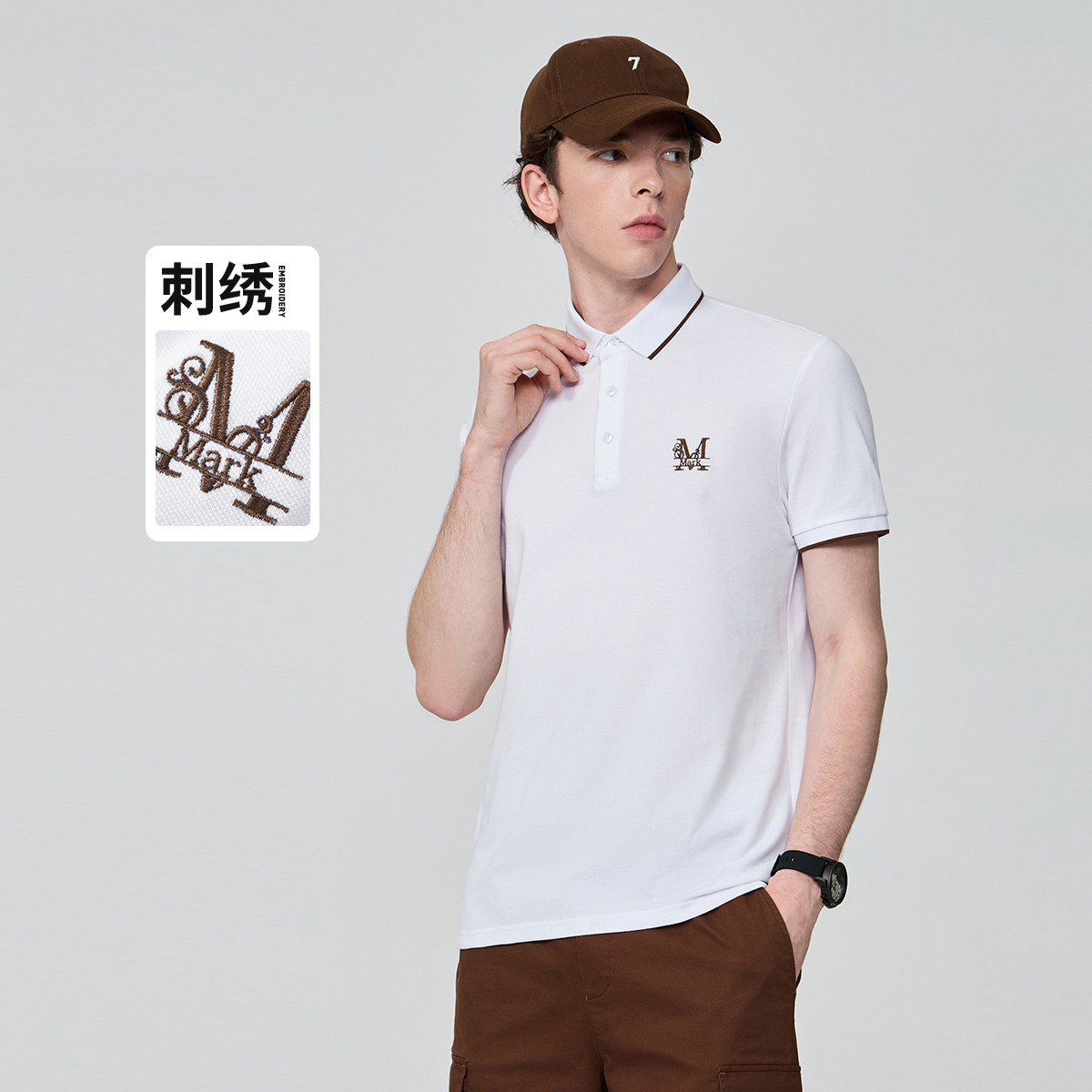 13730086.【精致刺绣】夏翻领休闲经典简约字母百搭男士短袖POLO