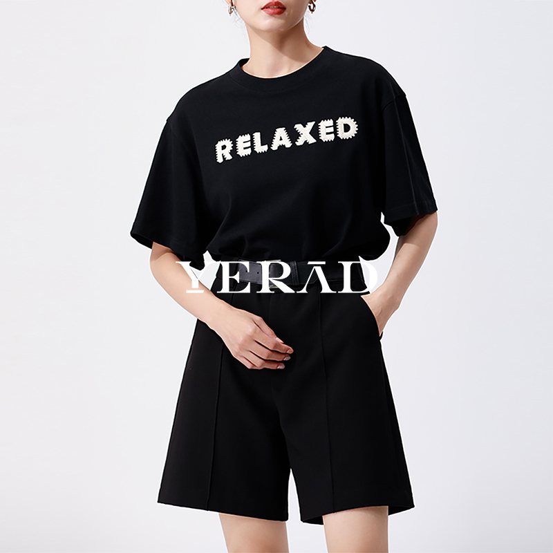 13734372.【娅丽达】商场同款靴裤春季短裤女官方五分裤黑色四分西装裤