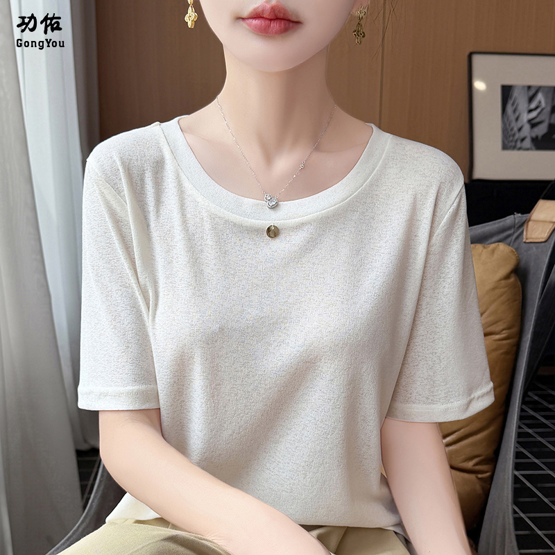 13736670.【功佑】极简风圆领纯色针织短袖
