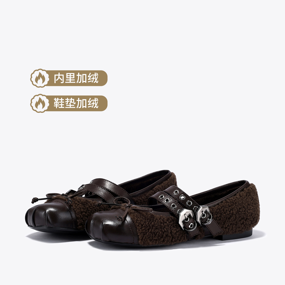 13736094.BellaLily2026秋冬新款法式复古蝴蝶结玛丽珍鞋芭蕾风双扣小皮鞋