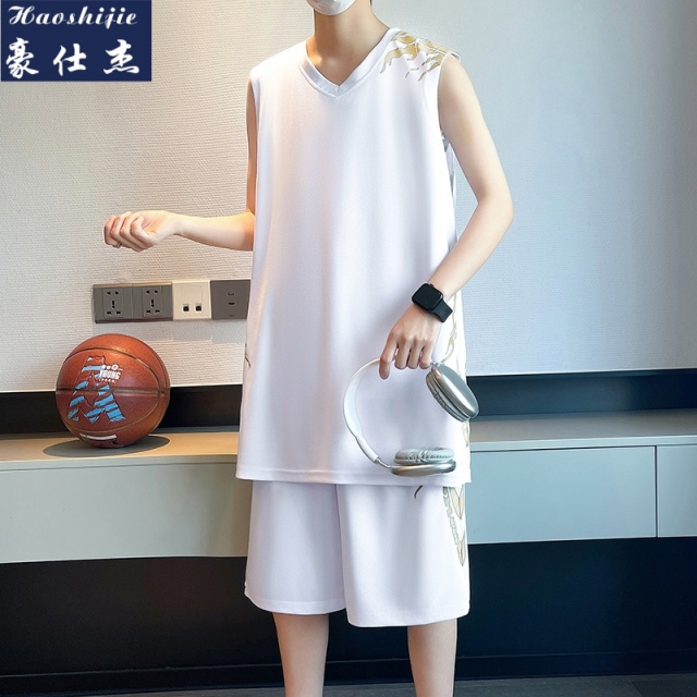 13736880.《舒适透气》夏季冰丝篮球服套装男跑步速干比赛队服