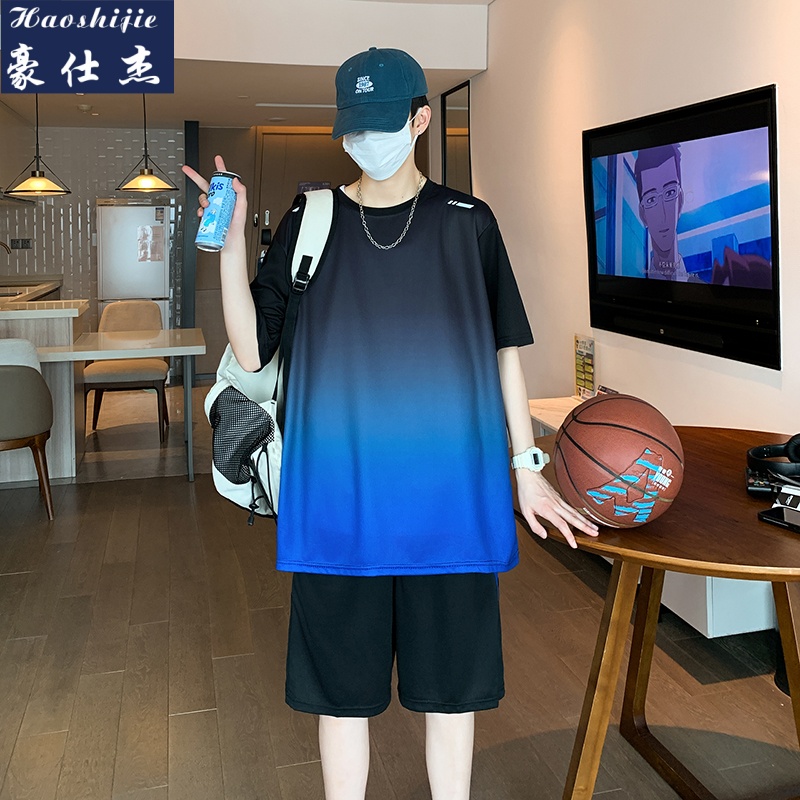 13736902.《休闲凉爽》夏季新款冰丝速干透气男休闲跑步训练运动服套装