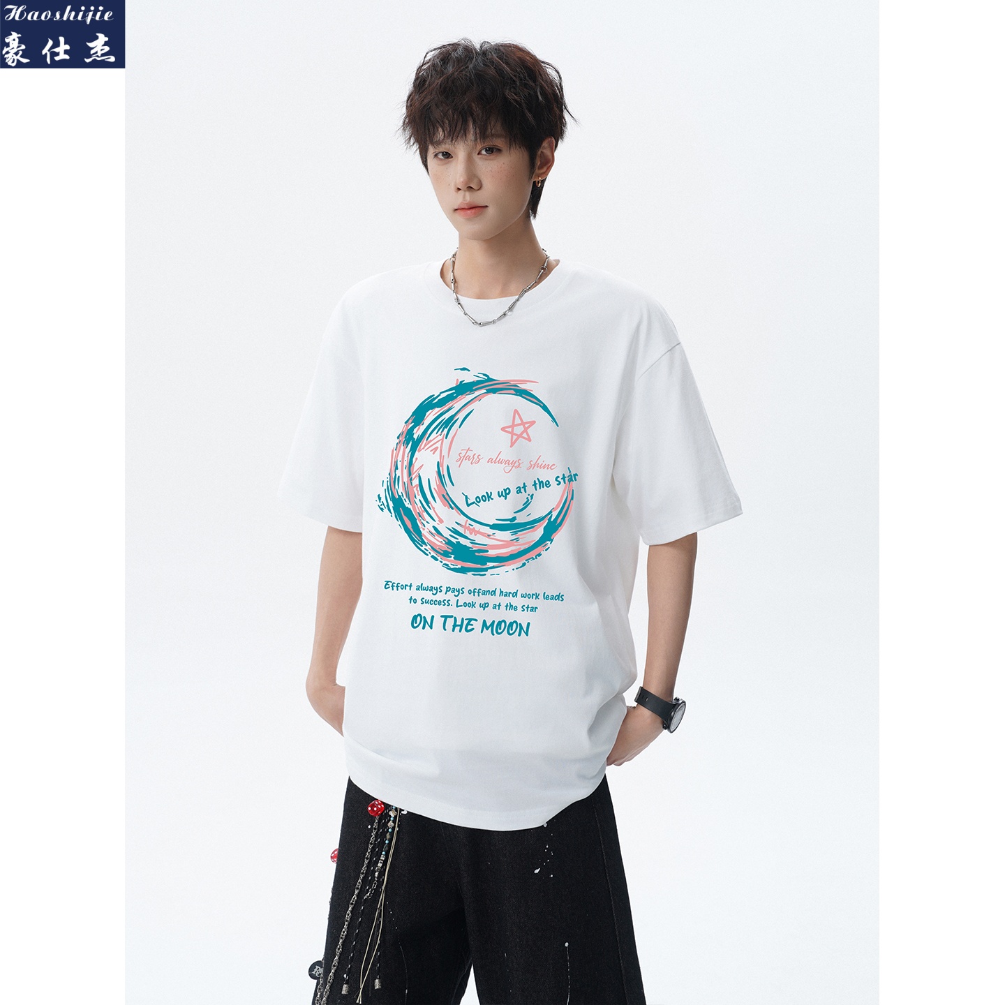 13736893.《休闲简约》夏季爆款百搭纯棉短袖T恤男港风潮流半袖透气T恤