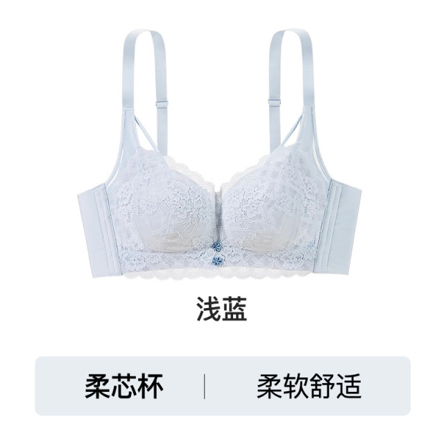 13736394.都市丽人舒适柔芯杯蕾丝内衣女小胸聚拢显大柔软提托收副乳文胸