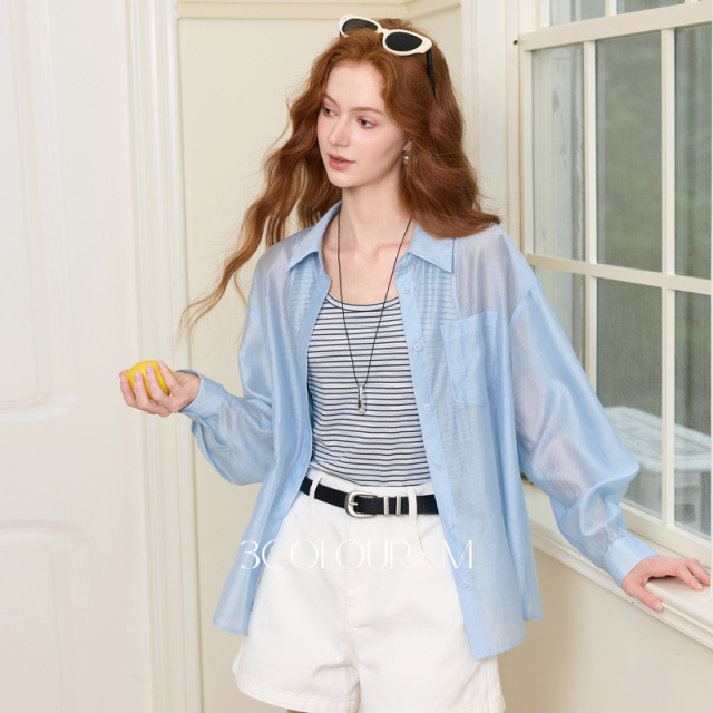 13698103.【莱赛尔】三彩2026秋季新款条纹背心衬衫上衣两件套罩衫套装M
