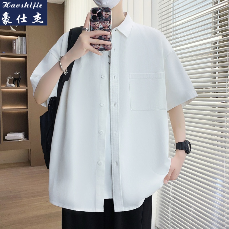 13747061.《轻薄透气》夏季新款简约潮流百搭纯棉工装青少年短袖衬衫