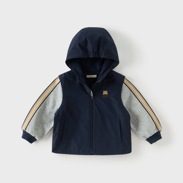 13744265.戴维贝拉男童防水透湿外套秋装新款儿童假两件户外宝宝上衣