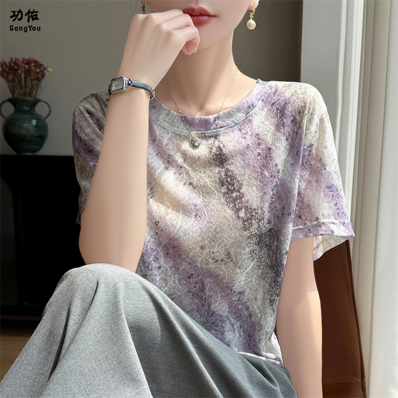 13748523.【功佑】圆领晕染印花针织短袖