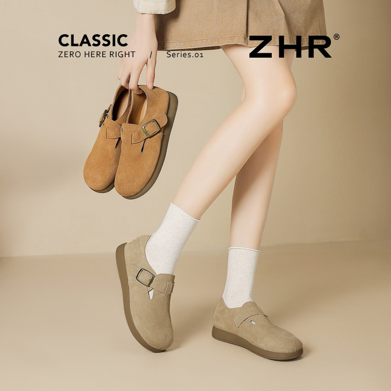 13748916.【ZHR则则】勃肯鞋圆头套脚厚底女鞋[牛剖层绒面革]