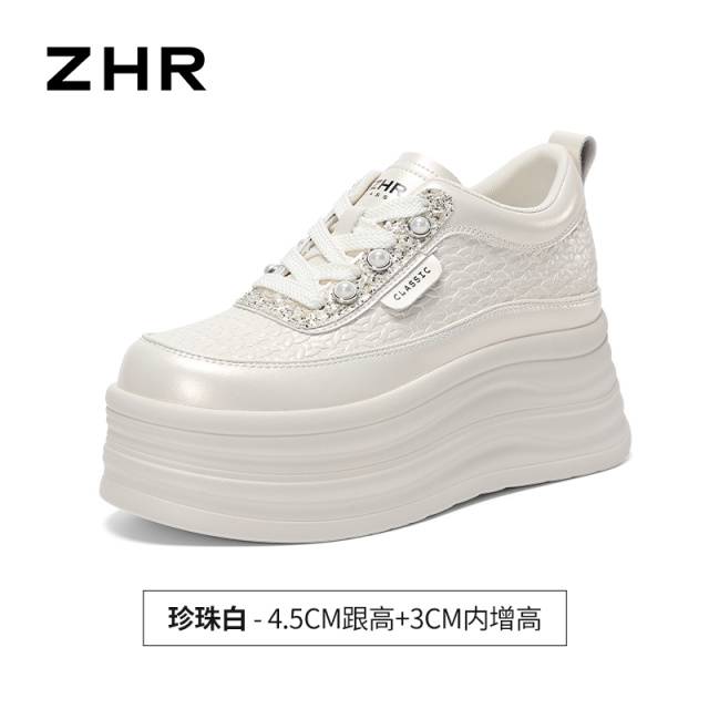 13748938.【ZHR则则】内增高小白鞋圆头系带厚底女鞋[超纤]