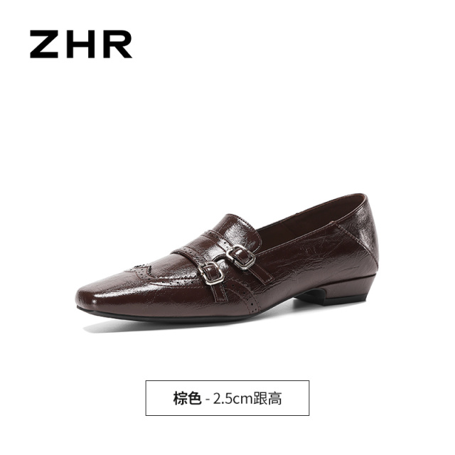 13748989.【ZHR则则】粗跟乐福鞋尖头套脚粗跟女鞋[PU]