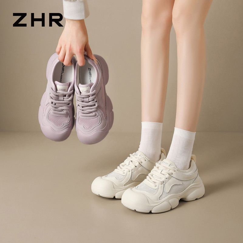 13748949.【ZHR则则】户外休闲鞋圆头系带厚底女鞋[网布+超纤]