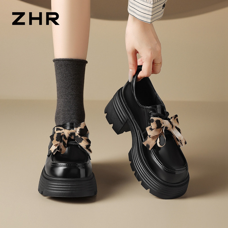 13748904.【ZHR则则】深口单鞋圆头系带厚底女鞋[镜面PU]
