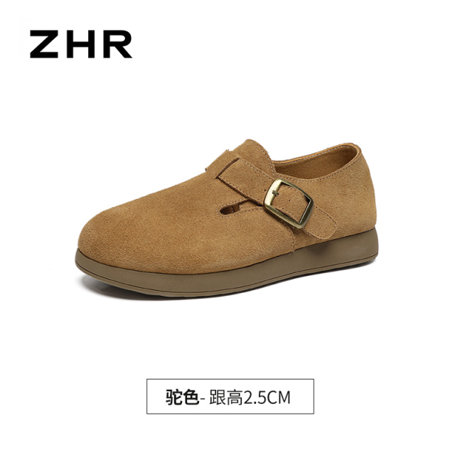 13748916.【ZHR则则】勃肯鞋圆头套脚厚底女鞋[牛剖层绒面革]