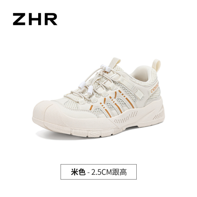 13844556.【ZHR则则】户外休闲鞋圆头抽绳系带厚底女鞋[PU+网布]